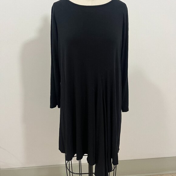 Comfy USA Black Long Sleeve High Low Draped Hem Dress - Picture 1 of 2